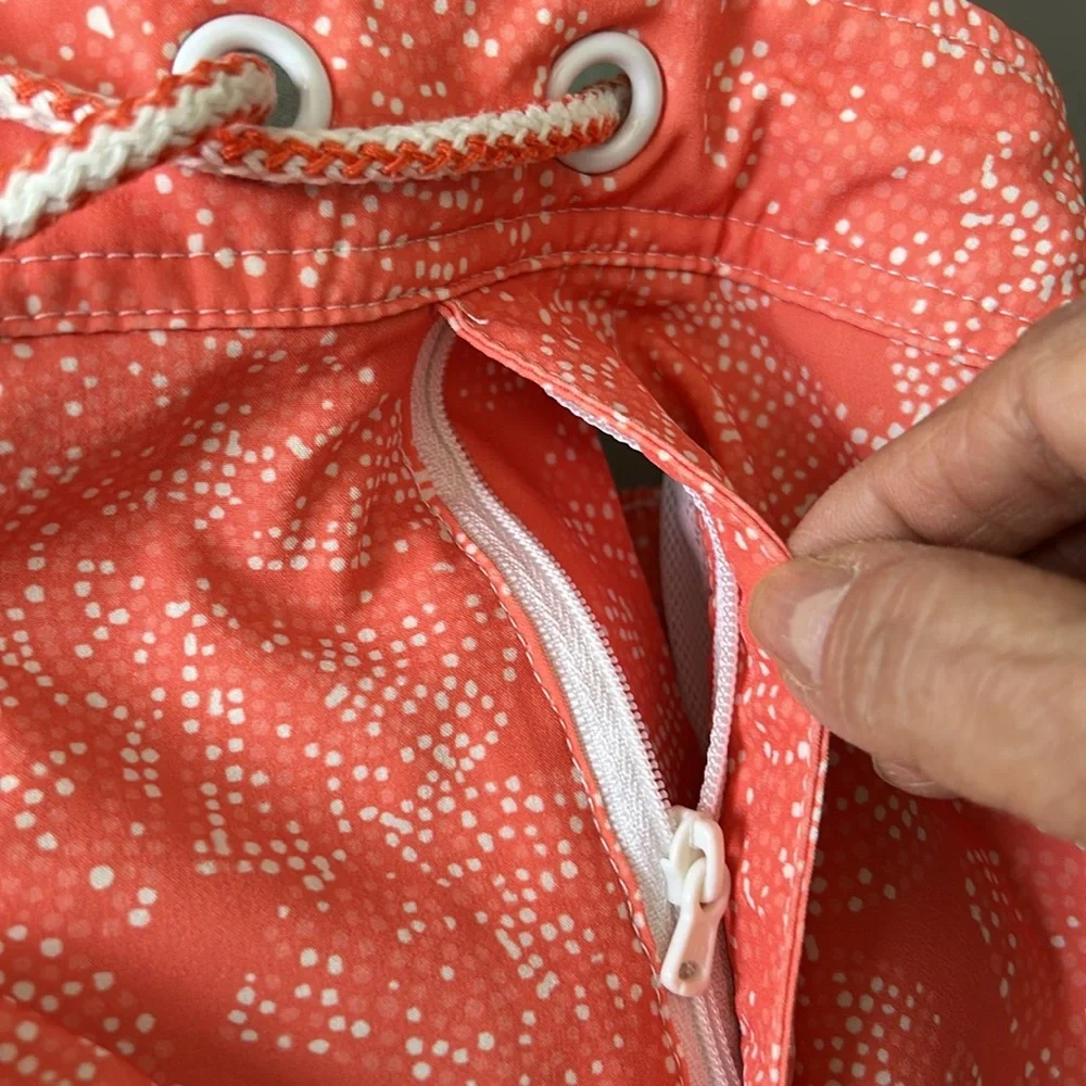 Johnnie-O Men’s Medium Swim Trunks Orange White Coral Sand-dollar Pattern